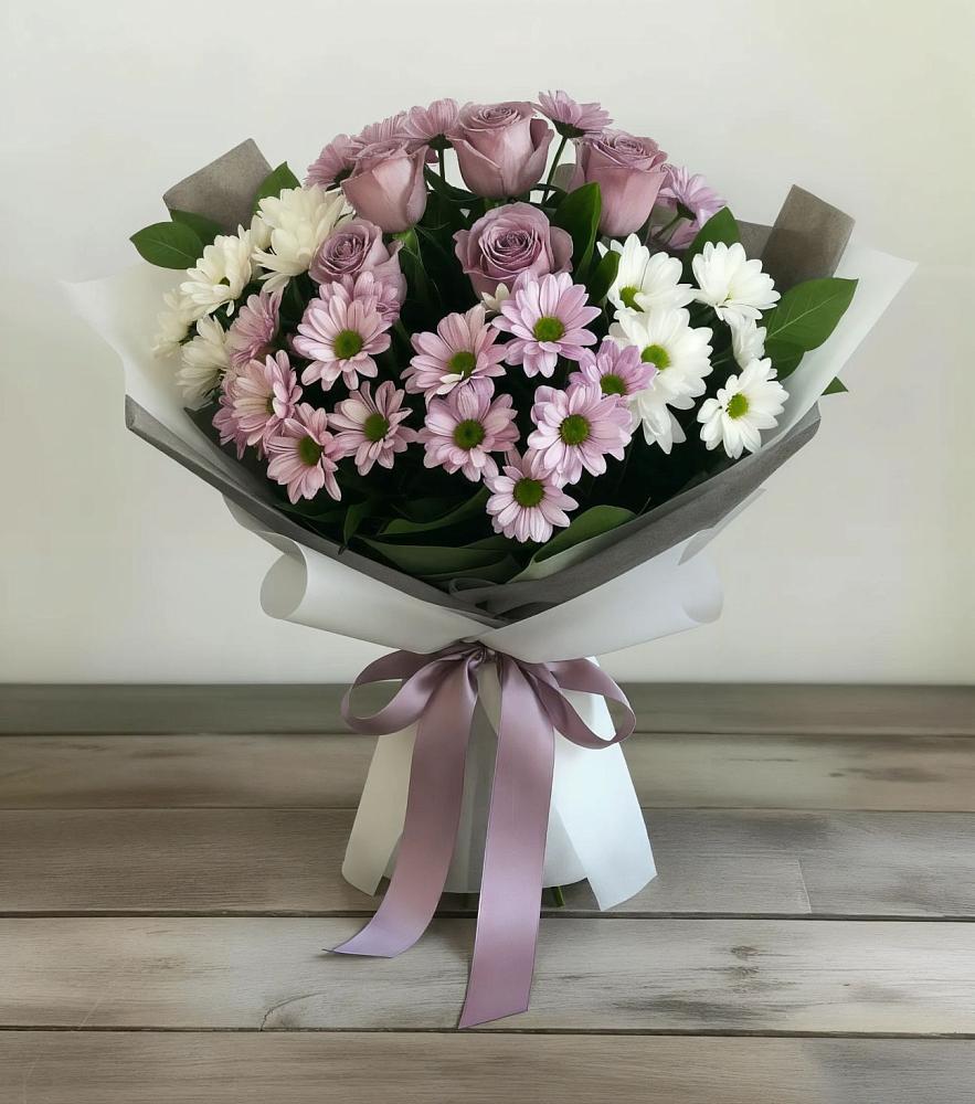Букет цветов из: Хризантемы и Розы в Арбаж