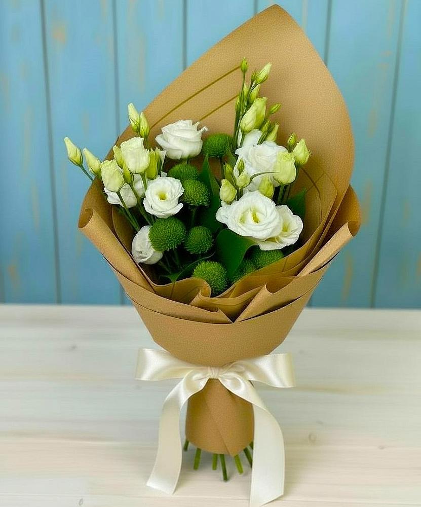 Букет цветов из: Хризантемы и Лизиантусы в Арбаж