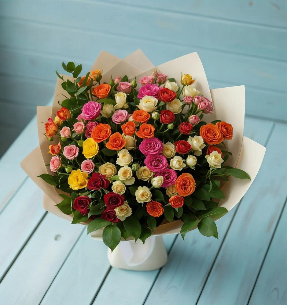 Букет Микс из разноцветных кустовых роз в Арбаж
