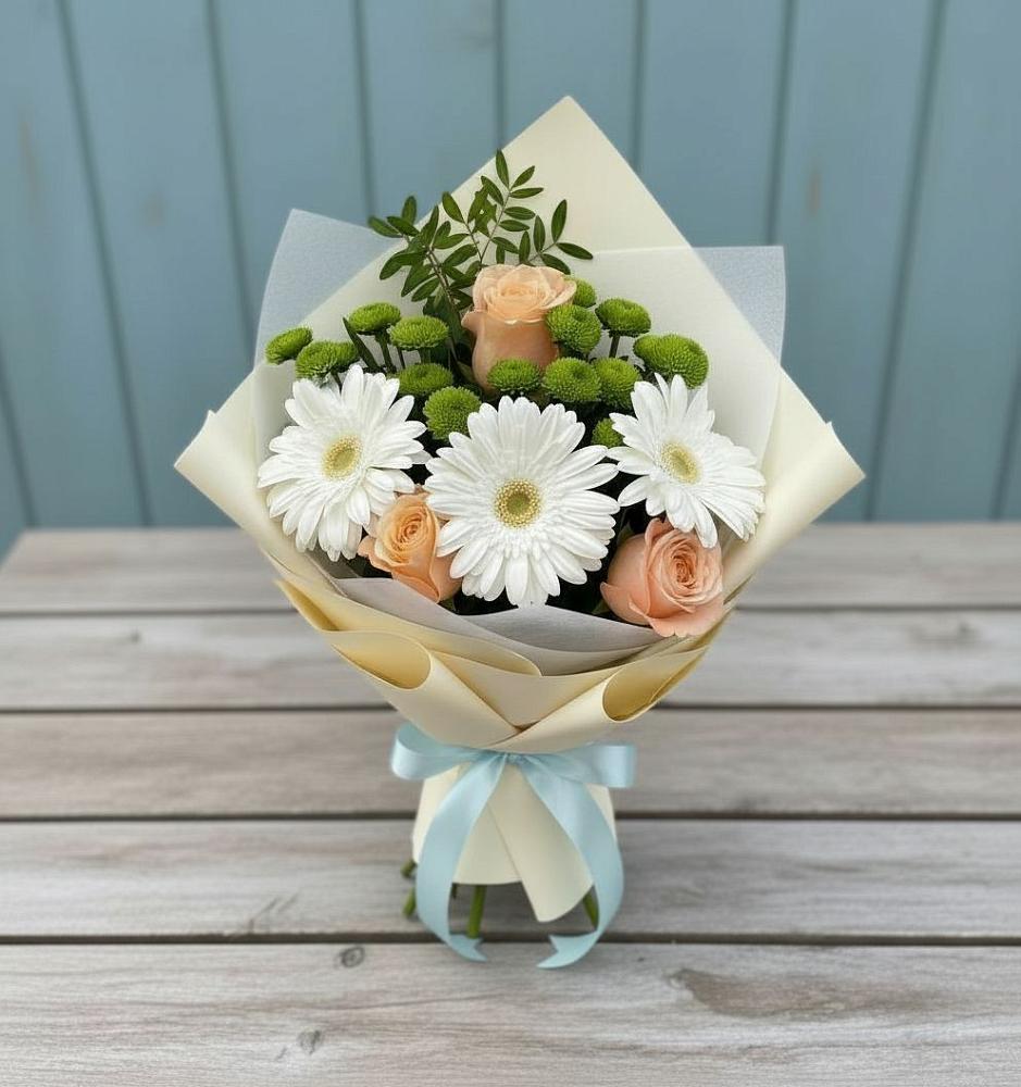 Букет цветов из: Герберы, Розы и Хризантемы в Арбаж
