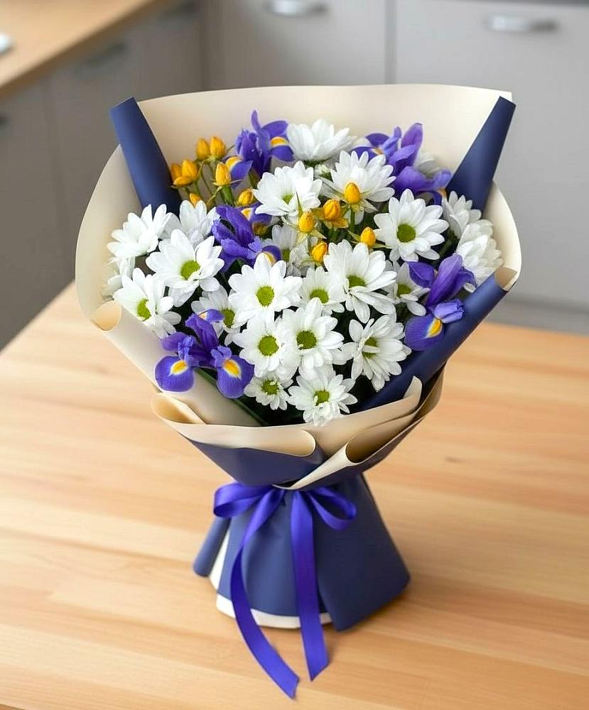 Букет цветов из: Розы, Ирисы и Хризантемы в Арбаж