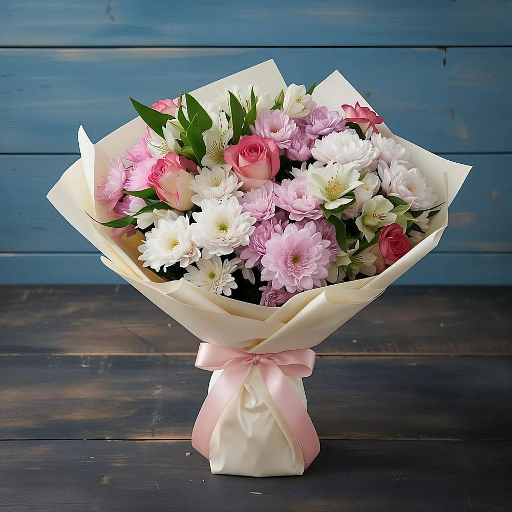 Букет цветов из: Хризантемы, Альстромерии и Розы в Арбаж